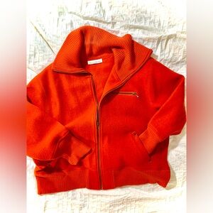 90s Jones New York wool-blend chunky zip cowl jacket / veste orange L-XL